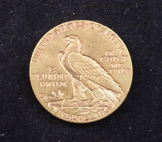 A USA 1910 Indian head gold 5 dollars,